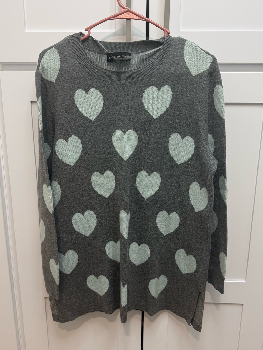 Lane Bryant Heart Sweater 14/16 Plus Women Heart Gray Knit Pattern Long Sleeve